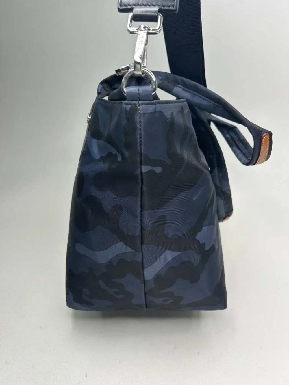 MZ WALLACE Medium Blue Camo Soho Crossbody Tote w/Pouch & Crossbody Strap